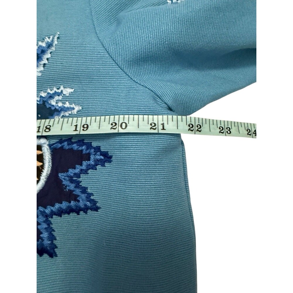 Indigo Moon Embroidered Floral Long Jacket Blue Cotton Mandarin Collar Size S - Picture 9 of 12